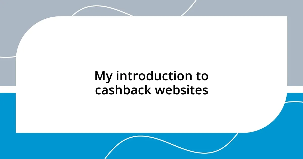 My introduction to cashback websites